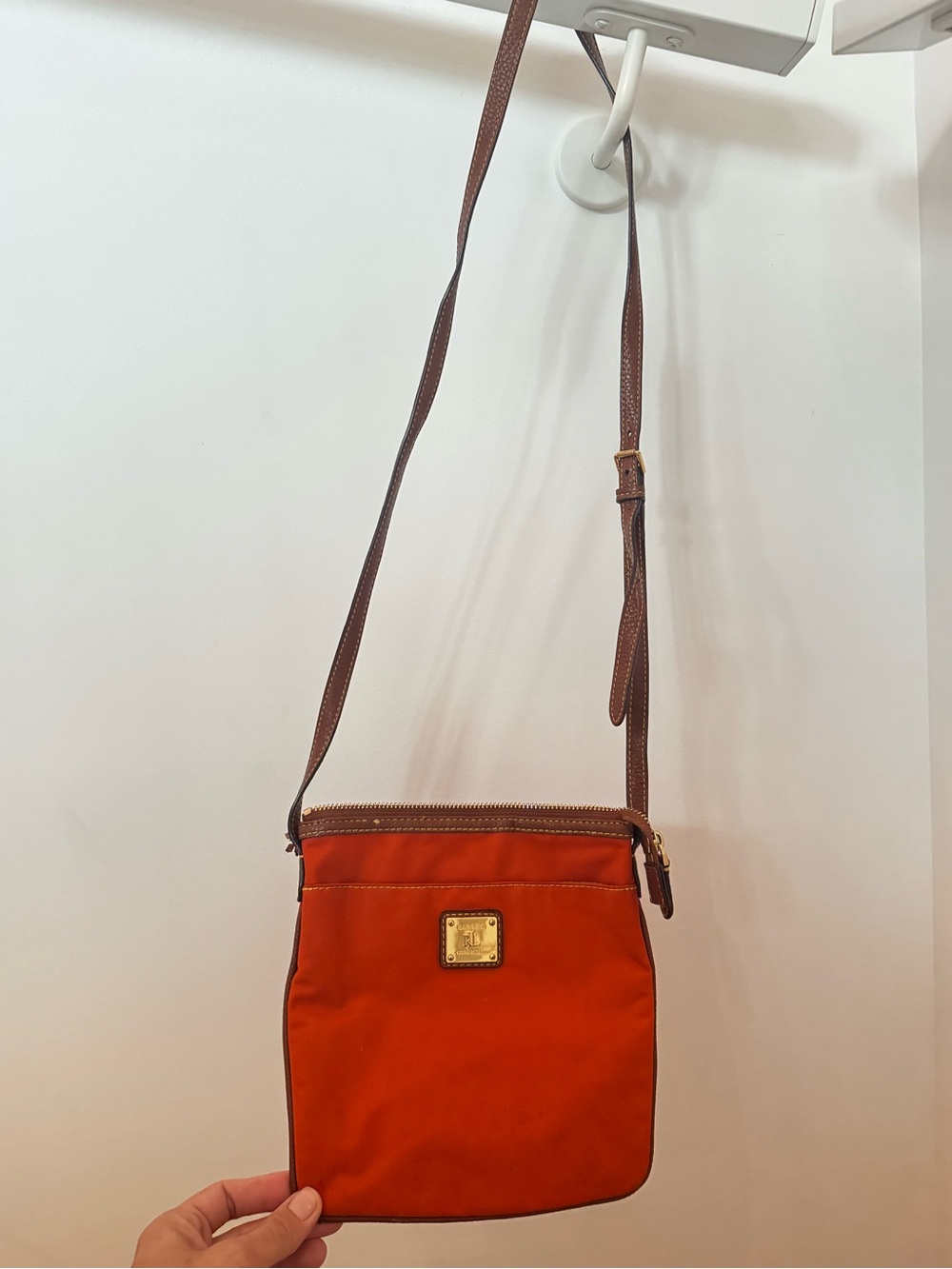 Ralf Lauren Women Small Crossbody Bag in Orange with Brown Strap
